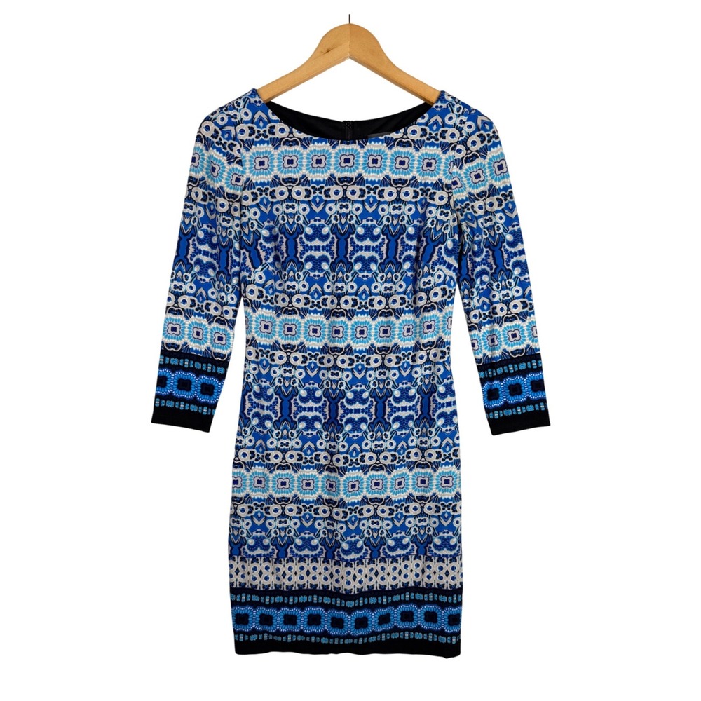 Vince Camuto Geometric 3/4 Sleeve Sheath Dress size 2 Blue/Black